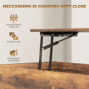 Tavolino da Caffè in Stile Industriale 95x40x46,5 cm con Vano Nascosto e Ripiano in Legno Marrone