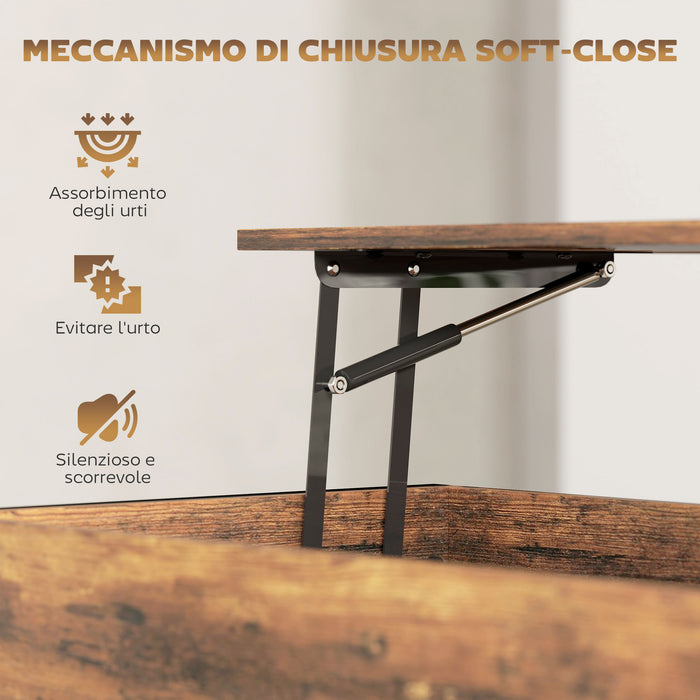 Tavolino da Caffè in Stile Industriale 95x40x46,5 cm con Vano Nascosto e Ripiano in Legno Marrone