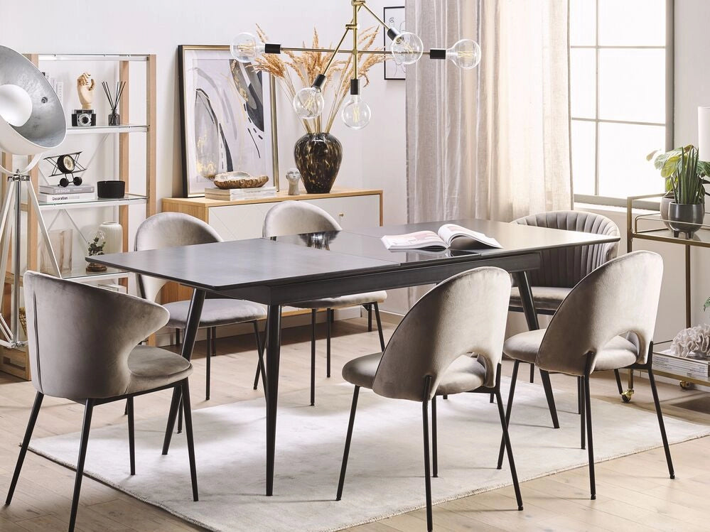Tavolo da pranzo con gambe in metallo MDF Nero allungabile 160/200 x 90 cm per 6 persone Design minimalista
