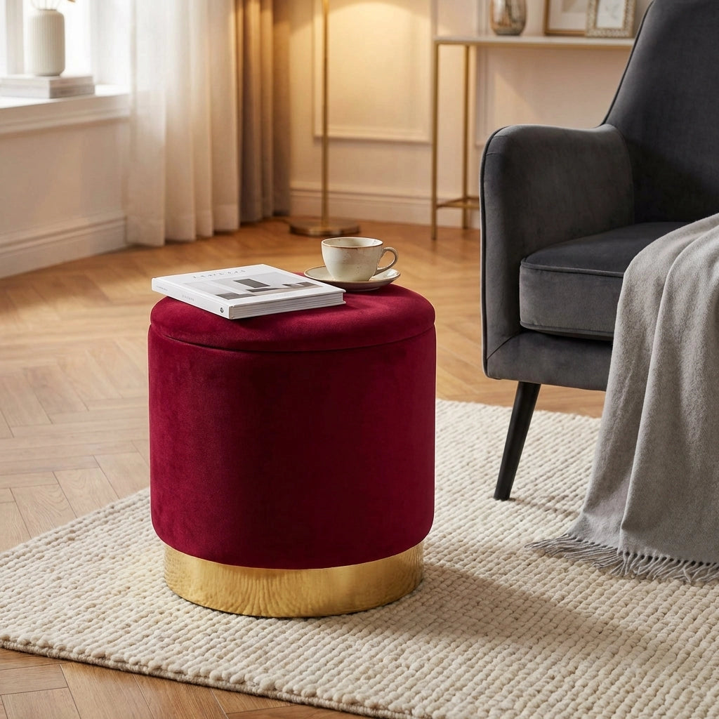 Pouf contenitore rotondo in velluto -  OCTAVIA