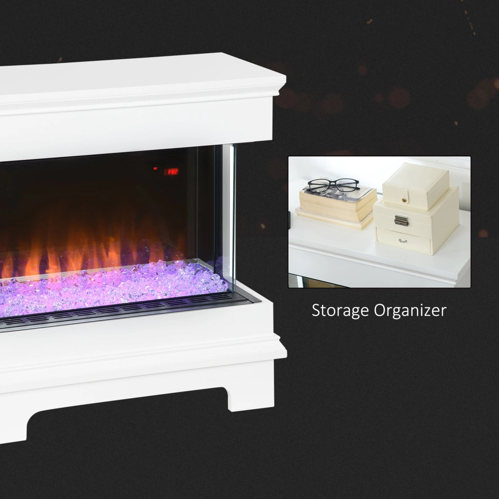 Camino Elettrico da Pavimento 61x28x66,5 cm Effetto Fiamma 2000W Bianco