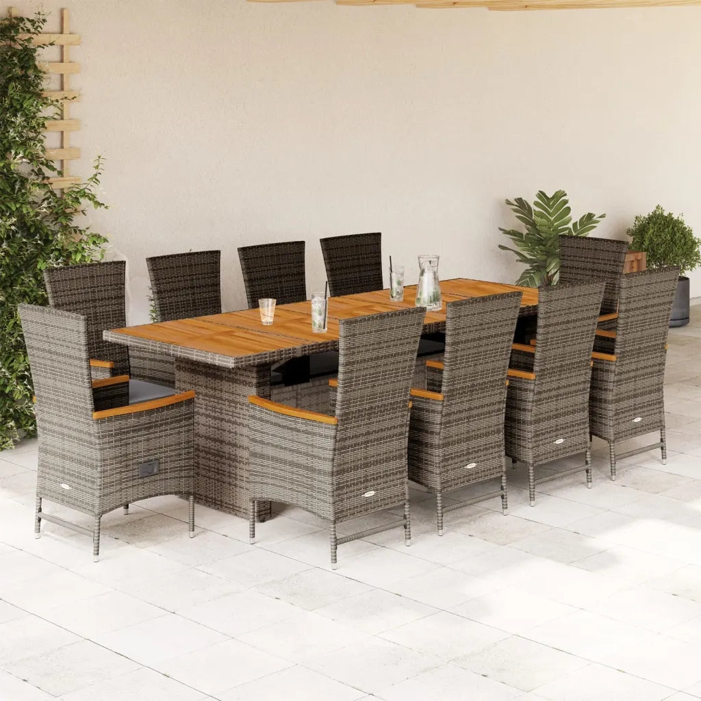 Set da Pranzo da Giardino 11pz con Cuscini in Polyrattan Grigio 3277547