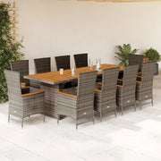 Set da Pranzo da Giardino 11pz con Cuscini in Polyrattan Grigio 3277547