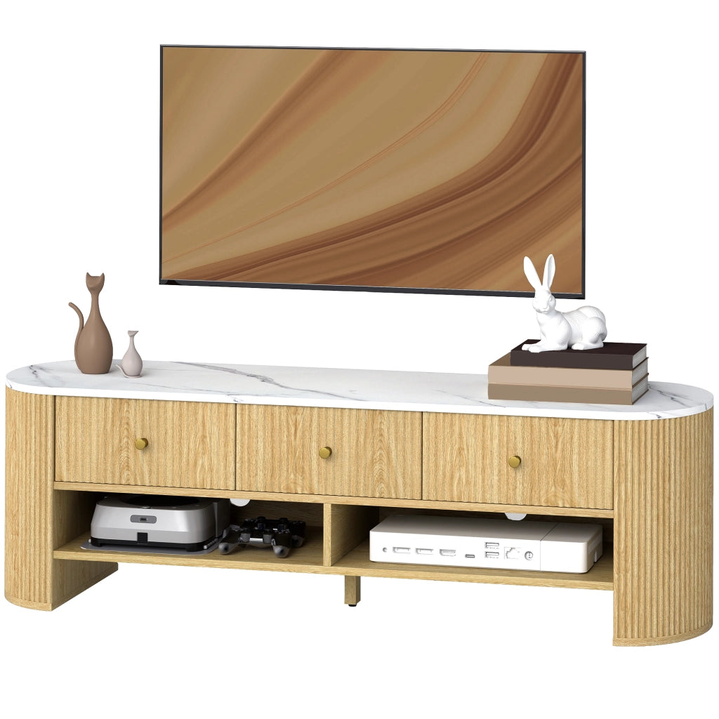 Mobile TV con 3 cassetti ¨C Zephmum ¨C Effetto marmo e legno 140x30x50 cm