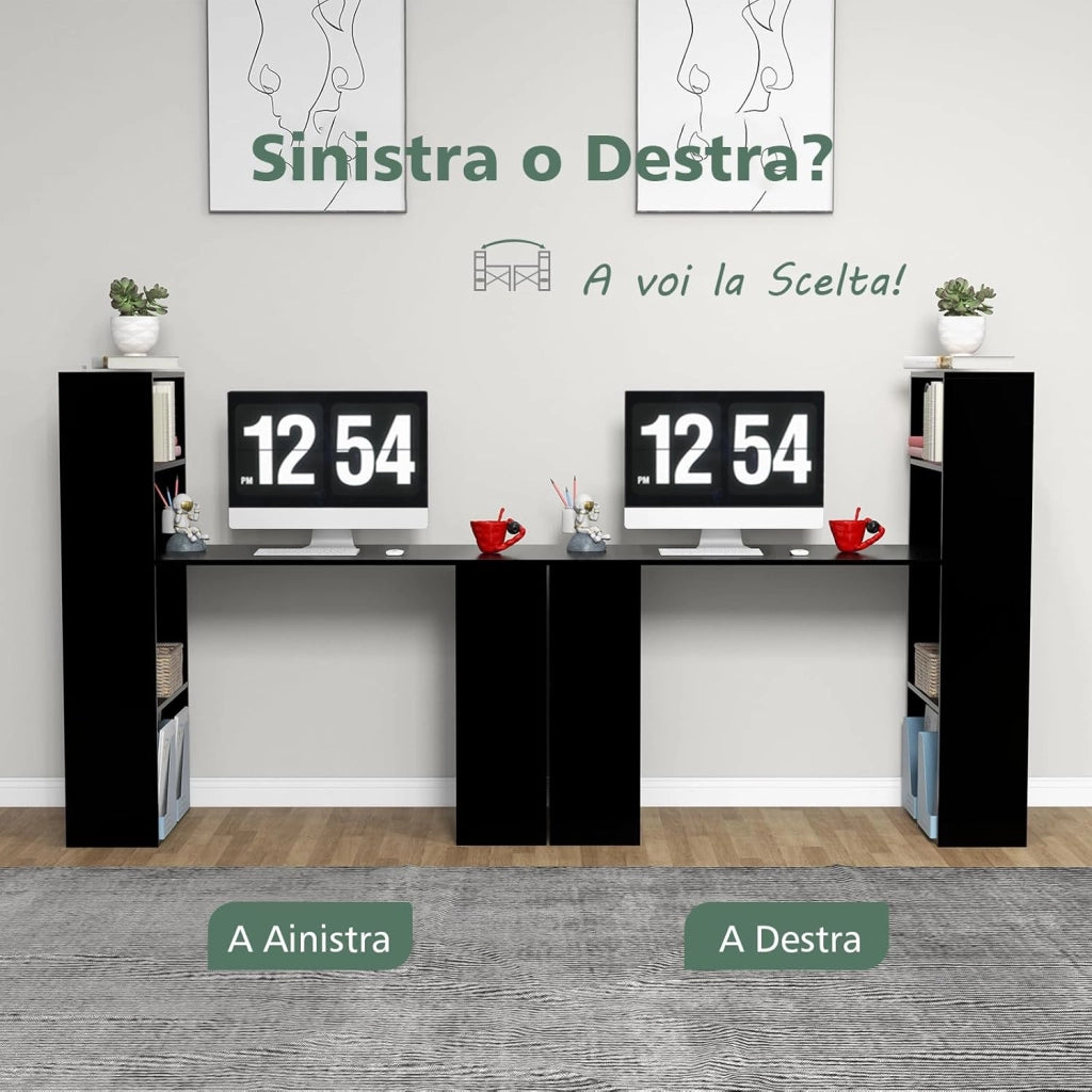 Scrivania per Computer con Libreria, Scrivania Salvaspazio Moderna con 6 Ripiani e Base Ampia, Scrivania Porta PC Moderna per Casa e Ufficio, 122 cm x 51 cm x 122 cm (Nero)