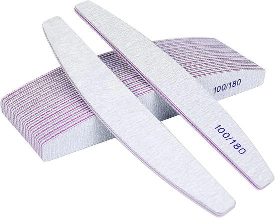 Set di limette per unghie da 100/180 grit, a doppia faccia, curvo, professionale, da 25 pezzi