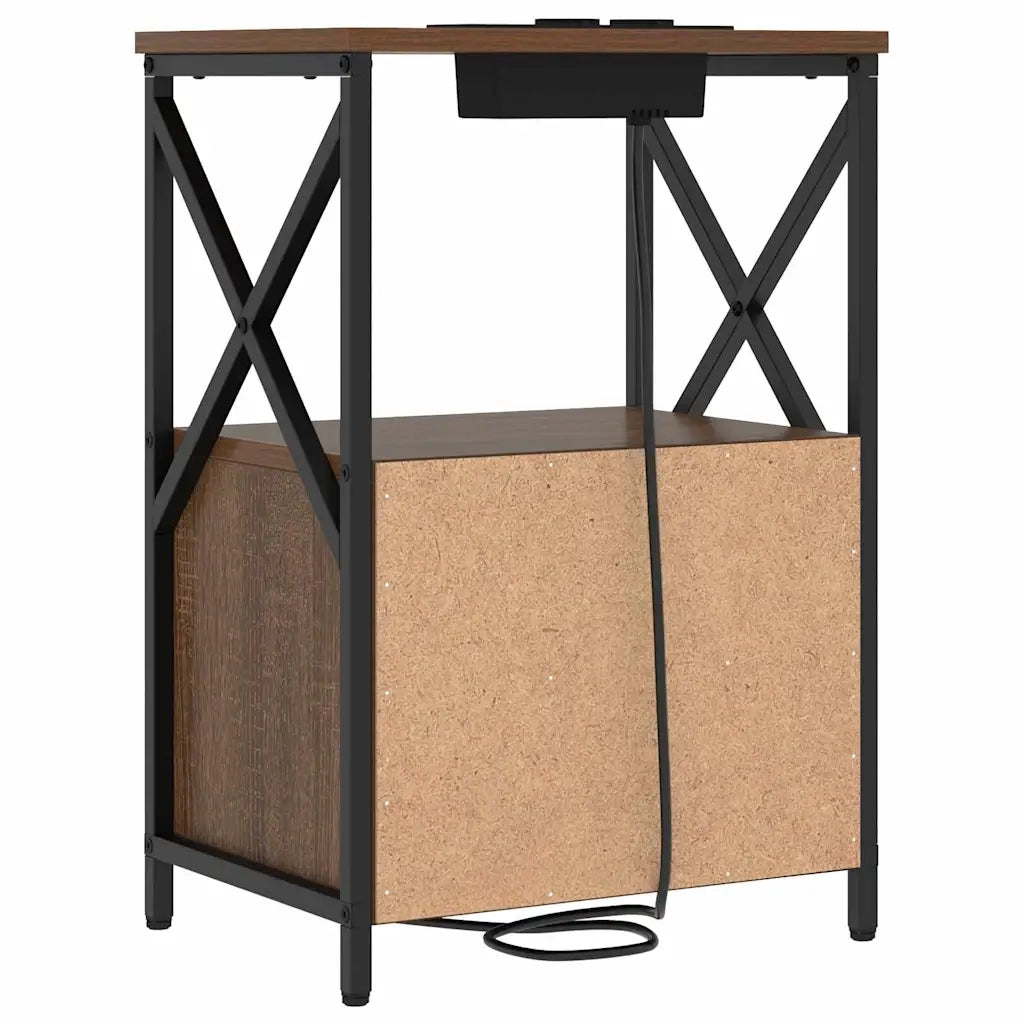 vidaXL Comò con stazione di ricarica con cassetto 2 pcs Rovere marrone