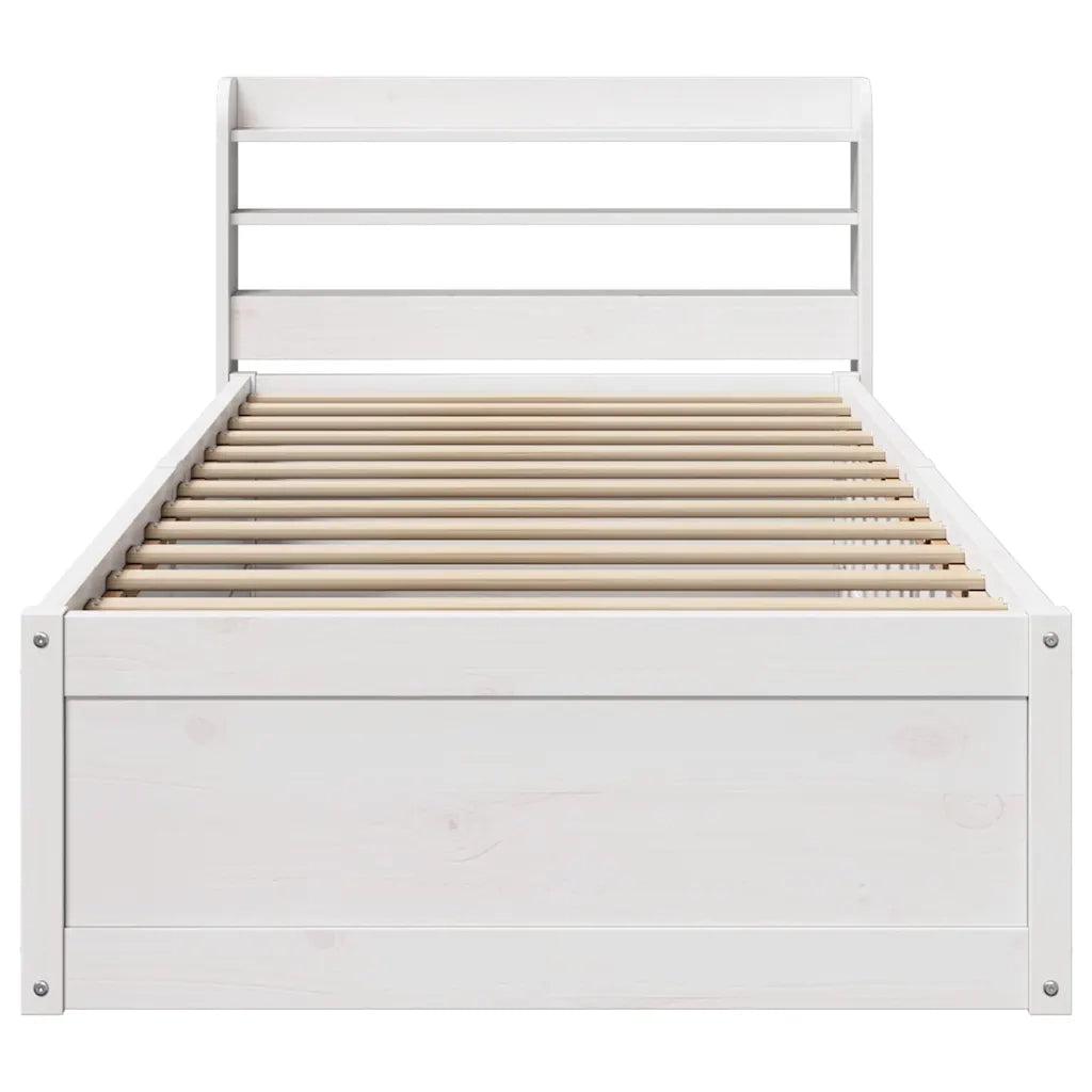 Giroletto con Testiera Bianco 90x200 cm Legno Massello di Pino 3307093