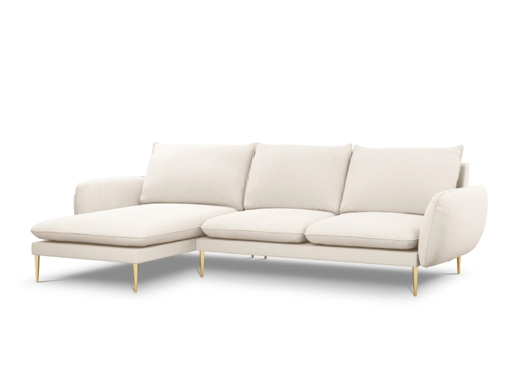 Cosmopolitan Design - Divano angolare sinistro "Vienna" 5 posti in bouclé beige 