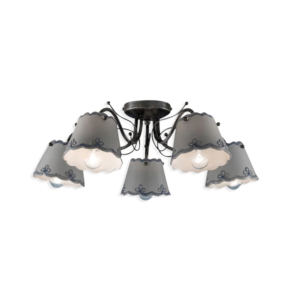 Plafoniera Classica Ravenna Metallo E Ceramica Nero Sfumato Argento 5 Luci E14