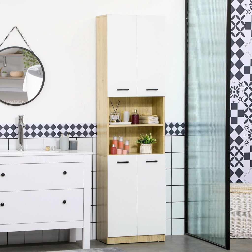 Mobile Bagno in Truciolato Bianco con 2 Armadietti e Ripiani ¨C Zephmum ¨C 53x33.5x195.7 cm