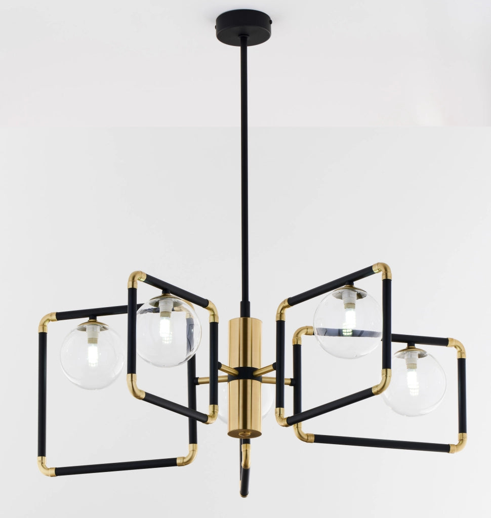Lampadario moderno nero oro sfere vetro 5xG9 Jupiter