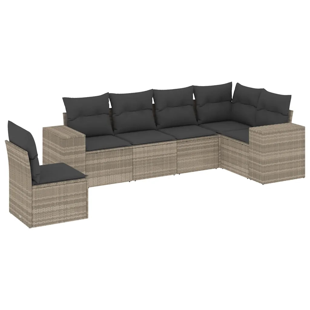 Set Divano da Giardino 6pz con Cuscini Grigio Chiaro Polyrattan