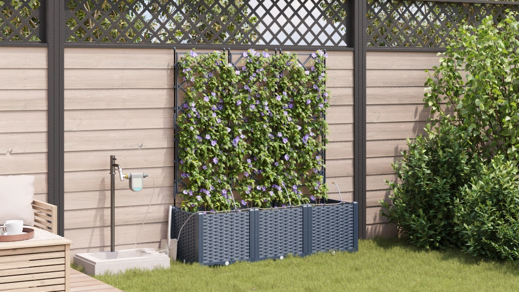 Fioriere da Giardino con Sistema di Irrigazione 3 pezzi Grigio