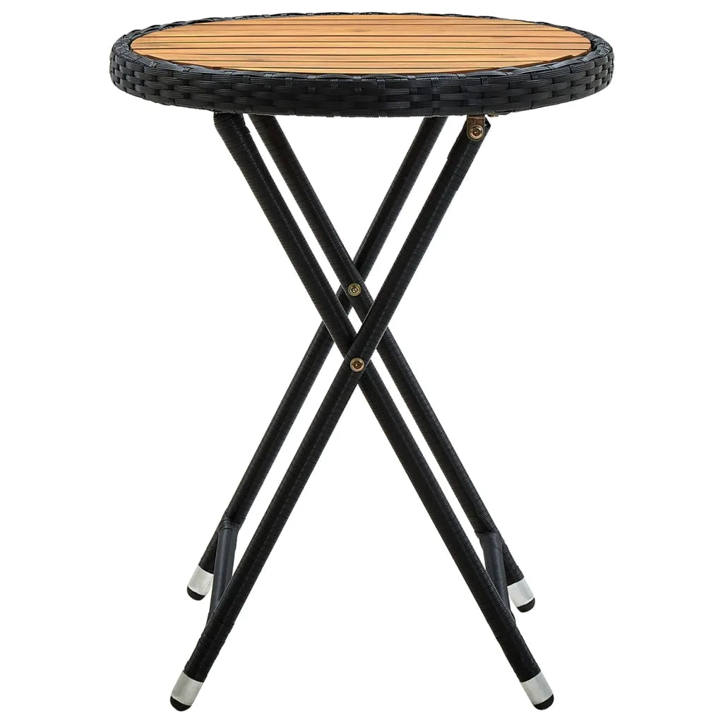 Tavolino da TÃ¨ Nero 60 cm in Polyrattan e Massello di Acacia cod mxl 34211