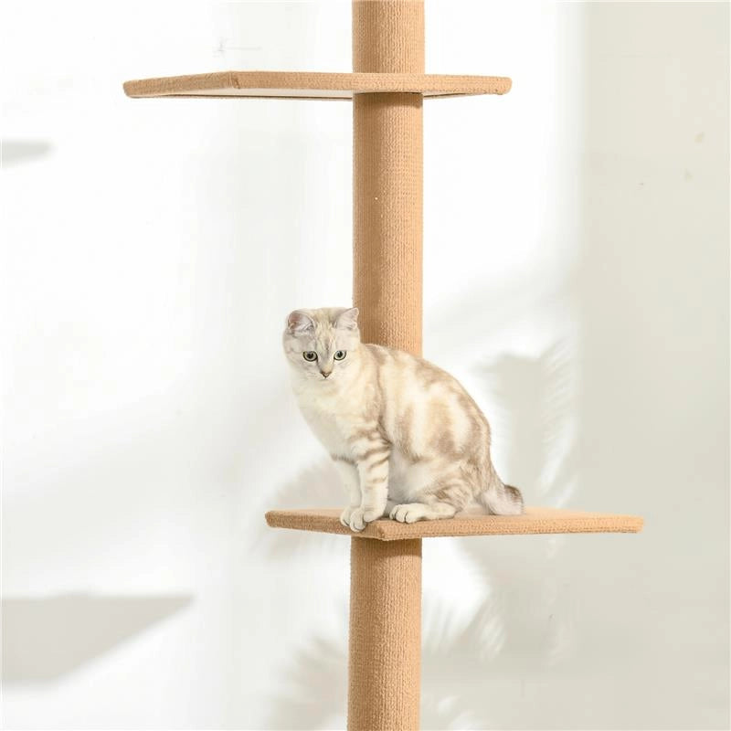 ALBERO TIRAGRAFFI PER GATTI A 4 LIVELLI, FISSAGGIO A SOFFITTO REGOLABILE, 43X27X228-260CM