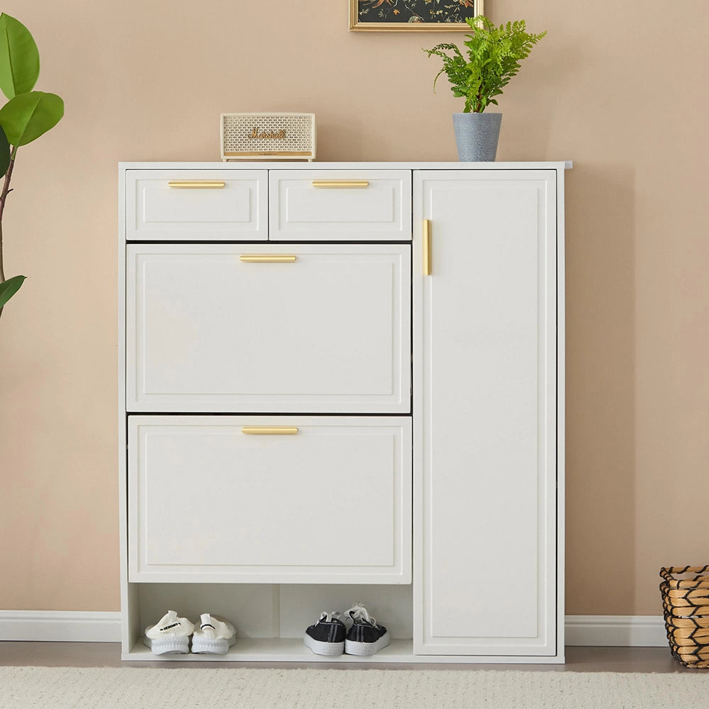 Armoire ?? chaussures pliante - Xylo - L95xP24xH107 - Bianco - Ripiani regolabili, maniglie dorate