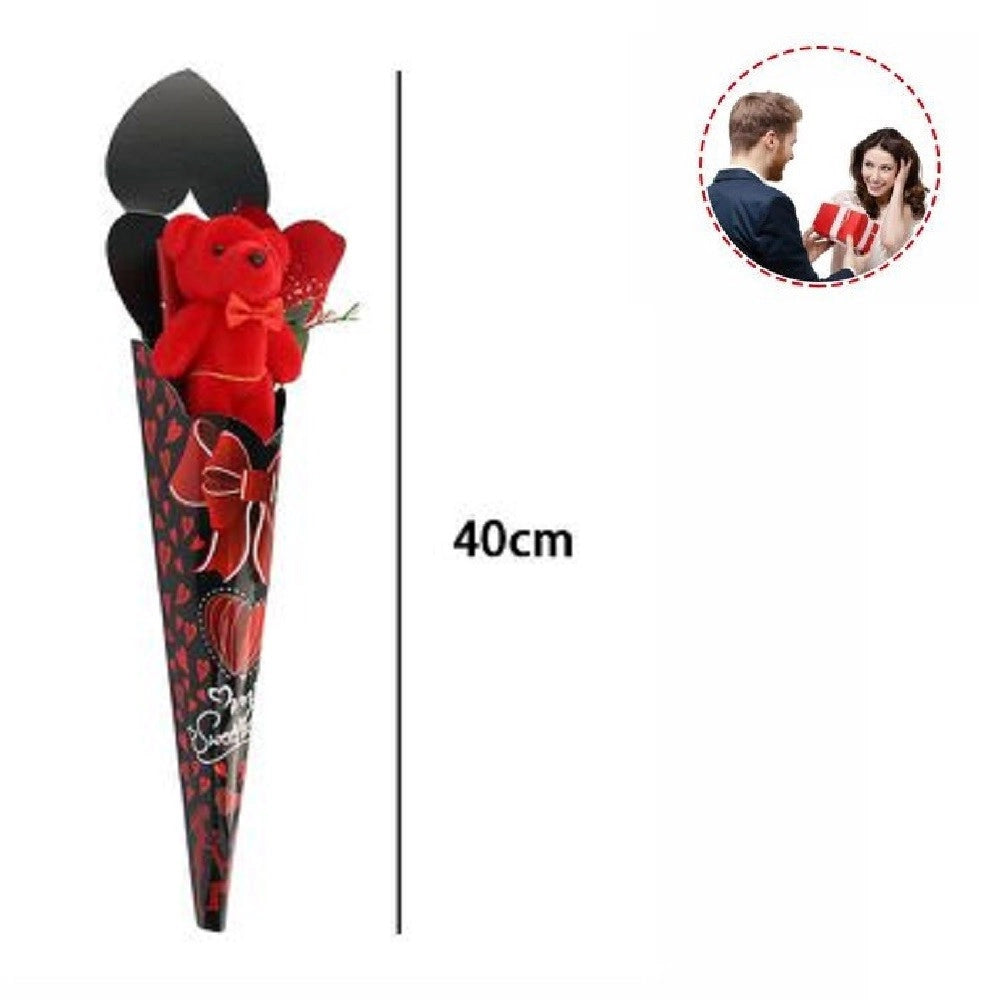 Trade Shop - Set Orsetto In Peluche Rosso Con Fiore Love 40cm Idea Regalo San Valentino 63293 -