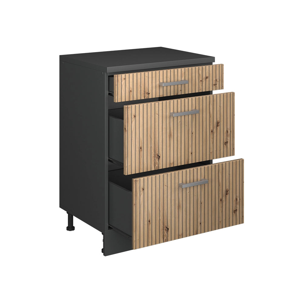 Mobile per mansarda Rion Rovere artigianale/Antracite 60 x 83.8 cm senza inclinazione con 3 cassetti Vicco