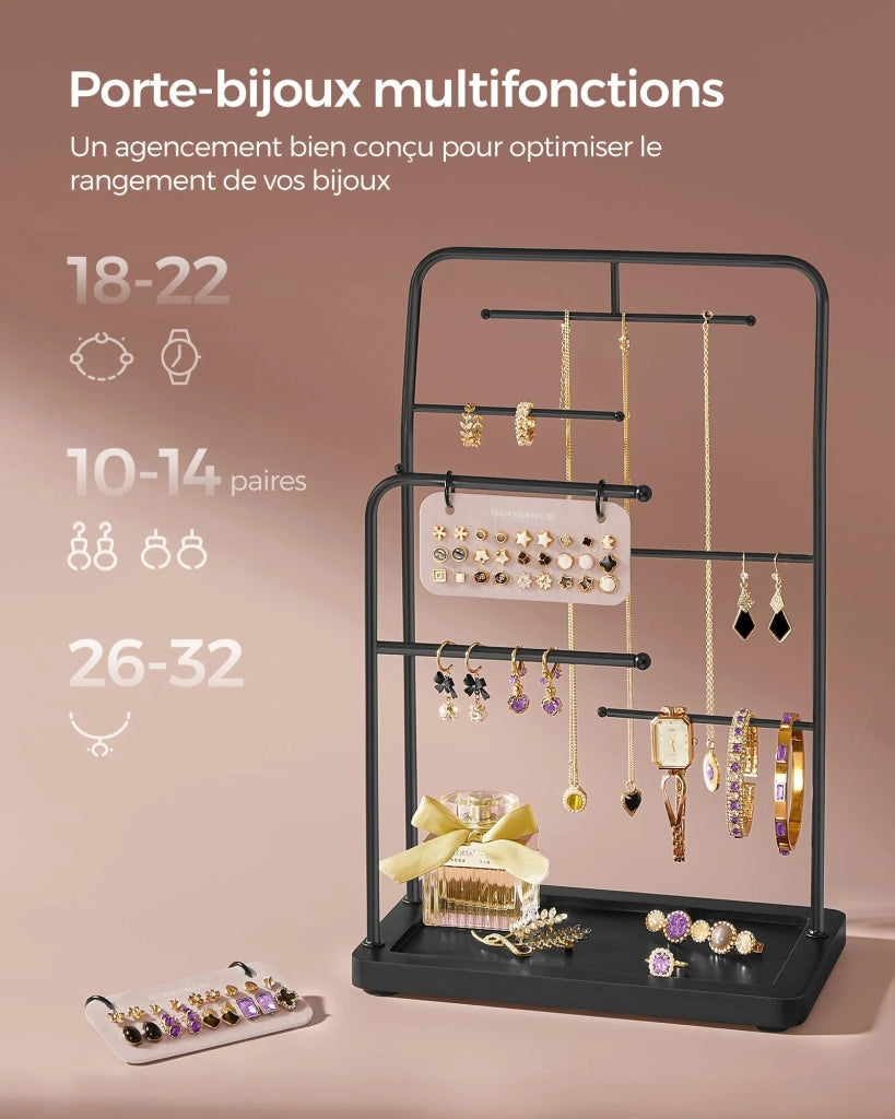 Espositore per gioielli regalo per la festa della mamma espositore in metallo con 2 piastre con occhielli e 6 aste per appendere 13 x 21,5 x 33,7 cm per collane orecchini braccialetti e anelli. 12_0007029
