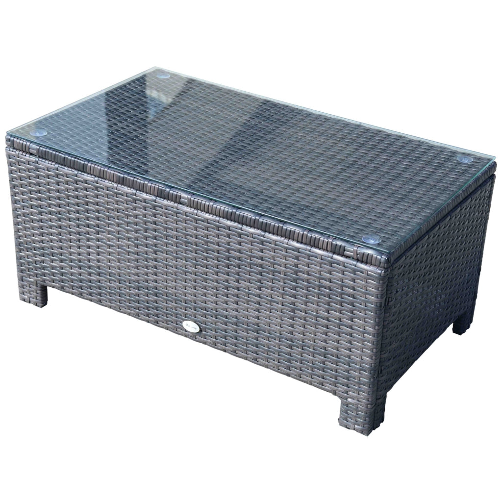 EasyComfort Tavolino da Giardino in Vetro Temperato 5mm Rettangolare Esterno Rattan 85 x 50 x 39 cm Marrone