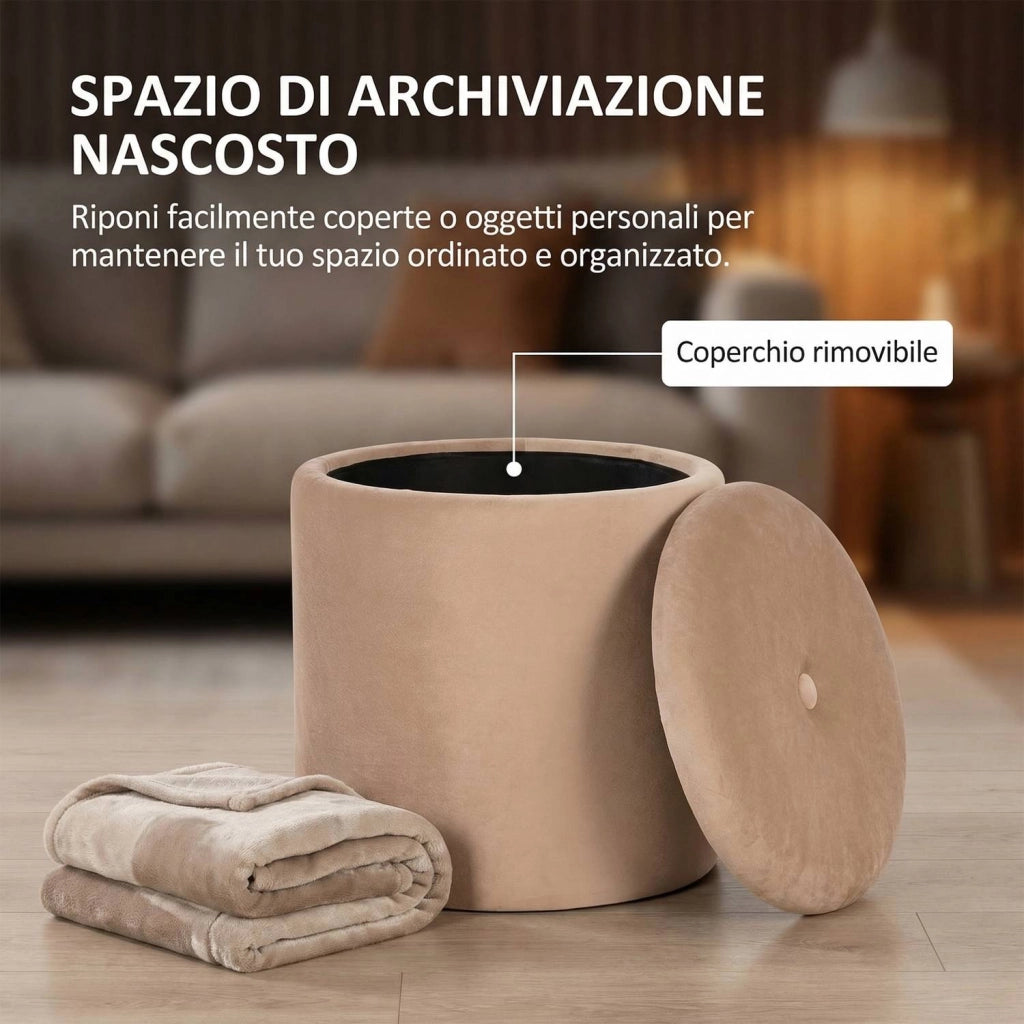 Marvin Pouf Contenitore in Velluto Selina Sgabello Salvaspazio con Vano Portaoggetti Seduta Moderna Elegante per Soggior