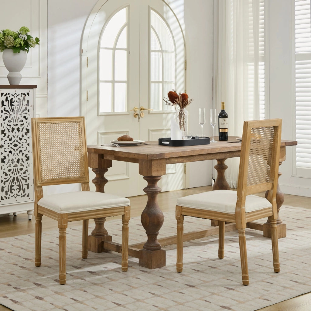 SEDIE Set da 2 pezzi con schienale in rattan intrecciato 98x31x48 cm Beige