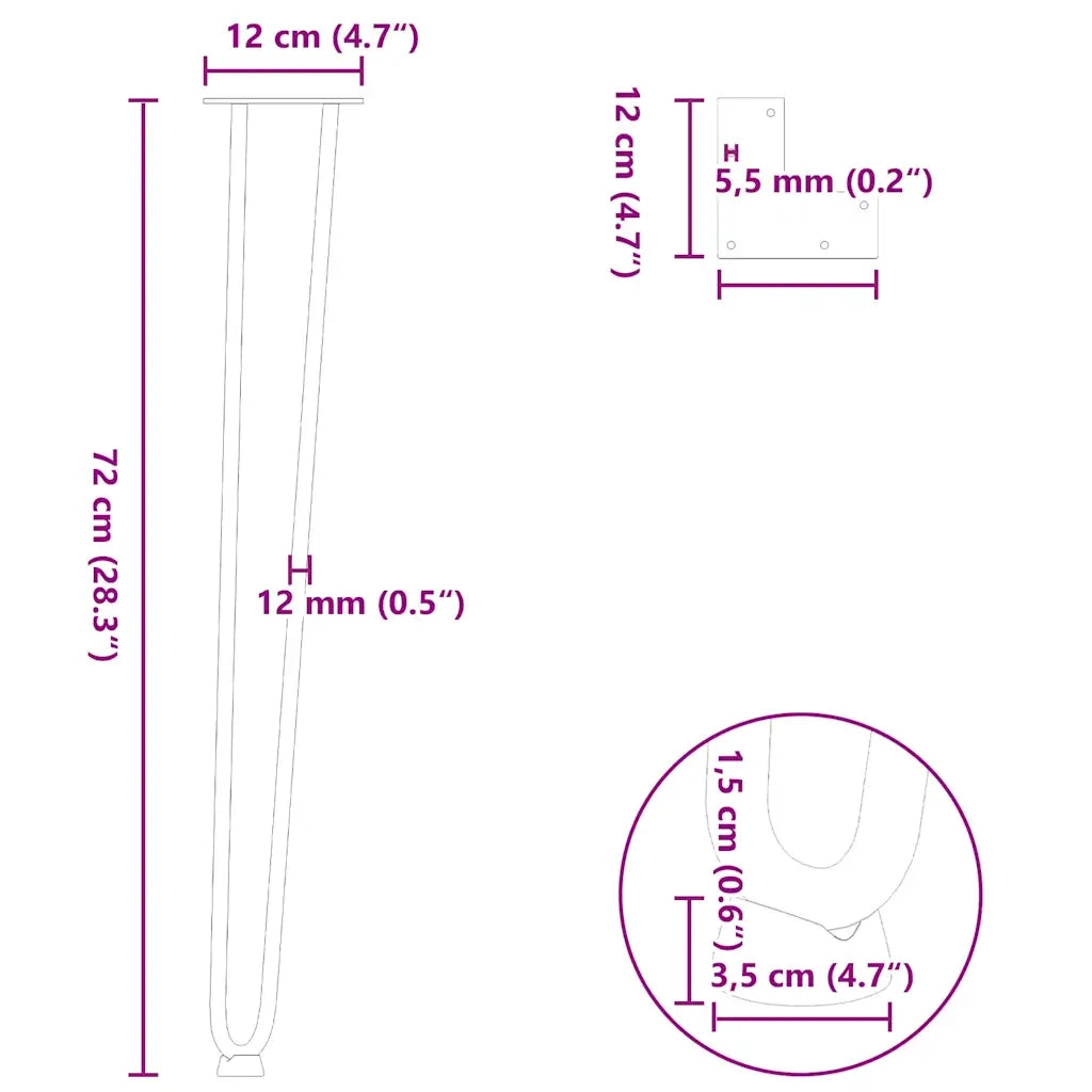 Gambe a forcina per tavoli consolle 4 pz Bianco 72 cm Acciaio massiccio