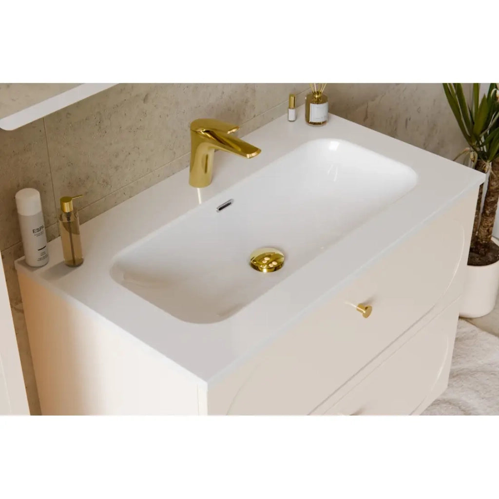 Lavabo incasso LARGO 80 cm ceramica bianco lucido design rettangolare