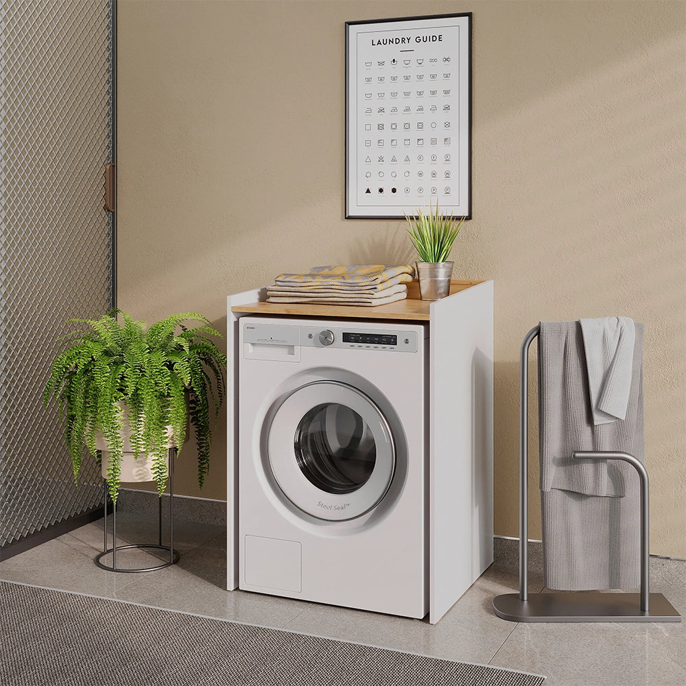 Mobile lavatrice Viktor Bianco/Rovere artigianale 67.8 x 94.6 cm con cerchio Vicco