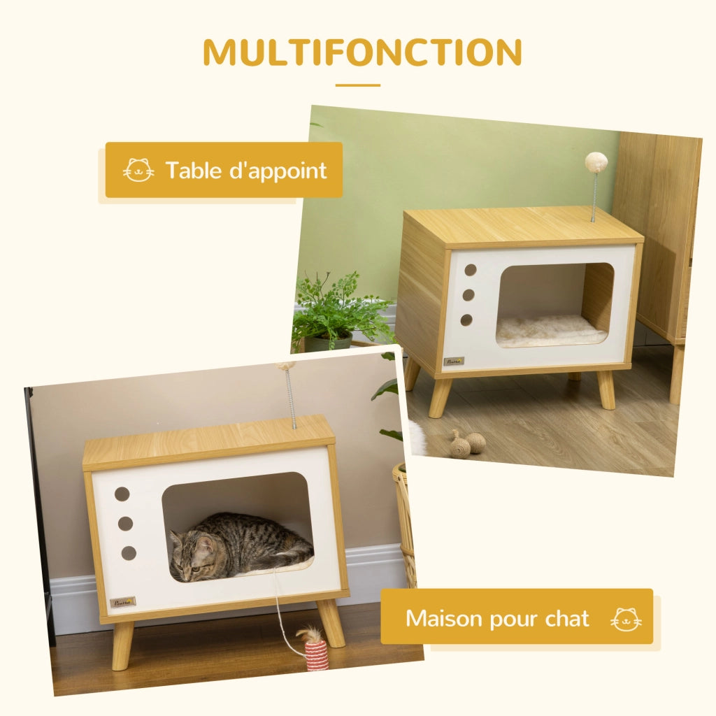 Niche per gatto a forma di TV con cuscino e palla ¨C zephmum ¨C grigio 50x28x43 cm