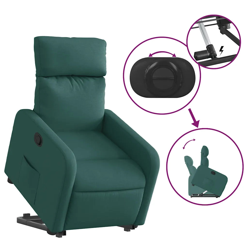 Divano Sedia-Poltrona Alzapersona Reclinabile Verde Scuro in Tessuto 316320