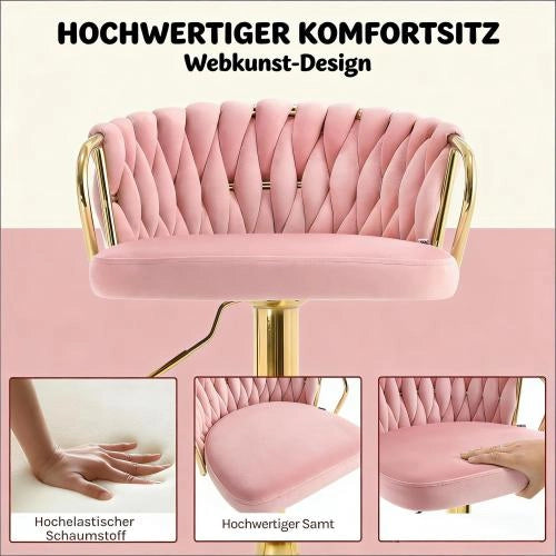 SGABELLO DA BAR Girevole Regolabile 49,5x50,5x98 cm Velluto Rosa Set 2 pezzi