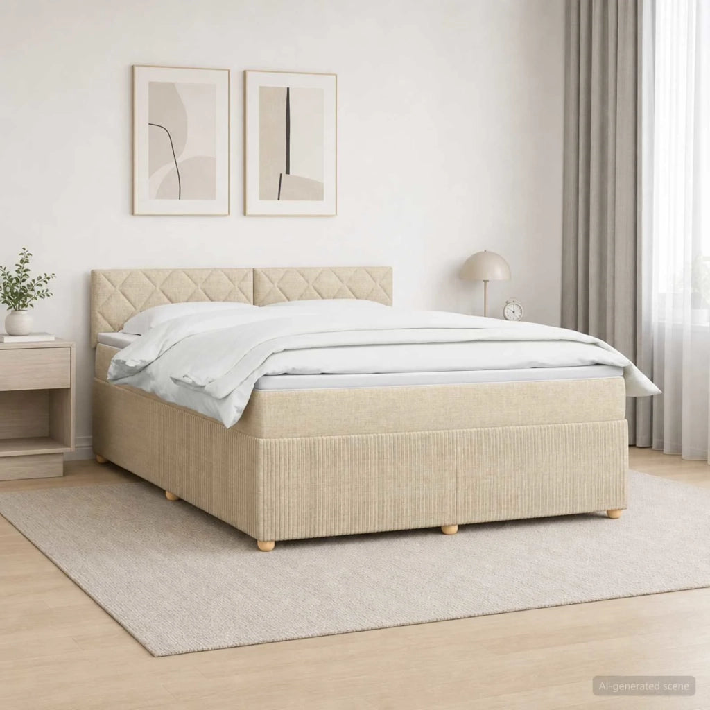 Letto box spring con materasso Crema 160 x 200 cm Tessuto 3452979