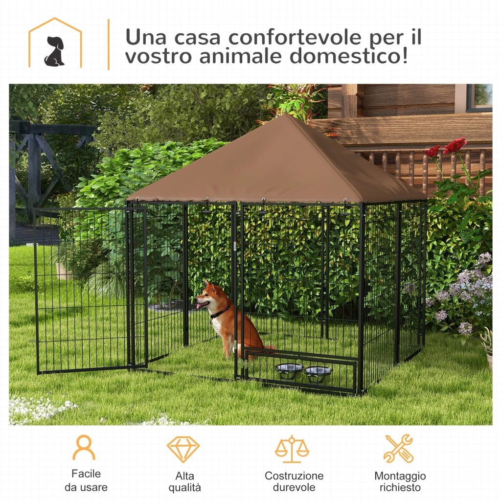 Recinto per Cani in Metallo e Tessuto ¨C zephmum ¨C 141x141x151 cm Nero e Marrone