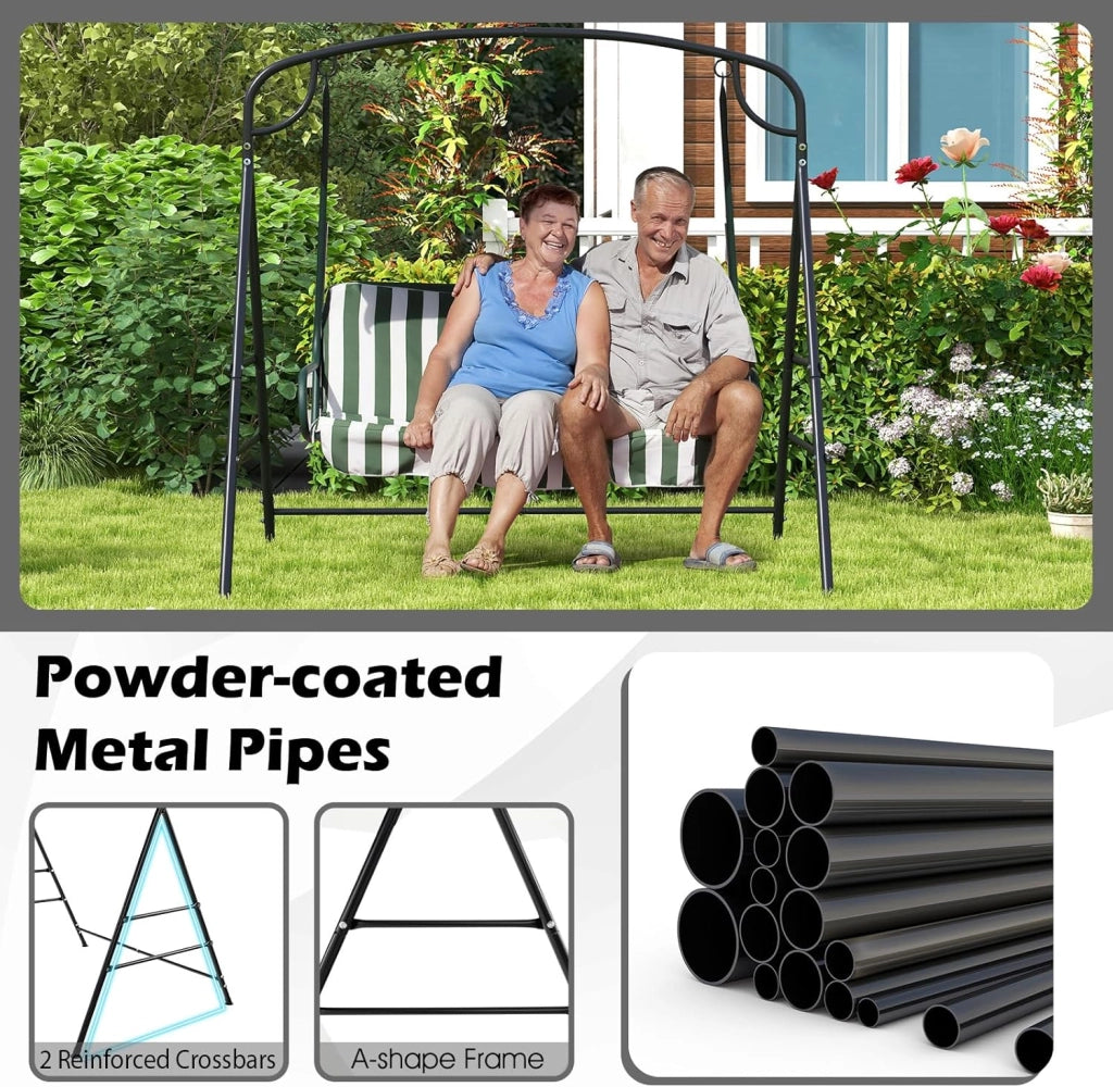Supporto per altalena in metallo, telaio per dondolo da giardino a forma di A, telaio per panca sospesa con carico di 300 kg, telaio con 2 anelli per balcone, veranda, 180 x 133 x 182 cm