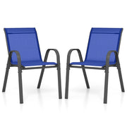 Set di 2 sedie da patio impilabili in metallo con braccioli, Sedie da pranzo in tessuto traspirante Blu-Sedie da esterno