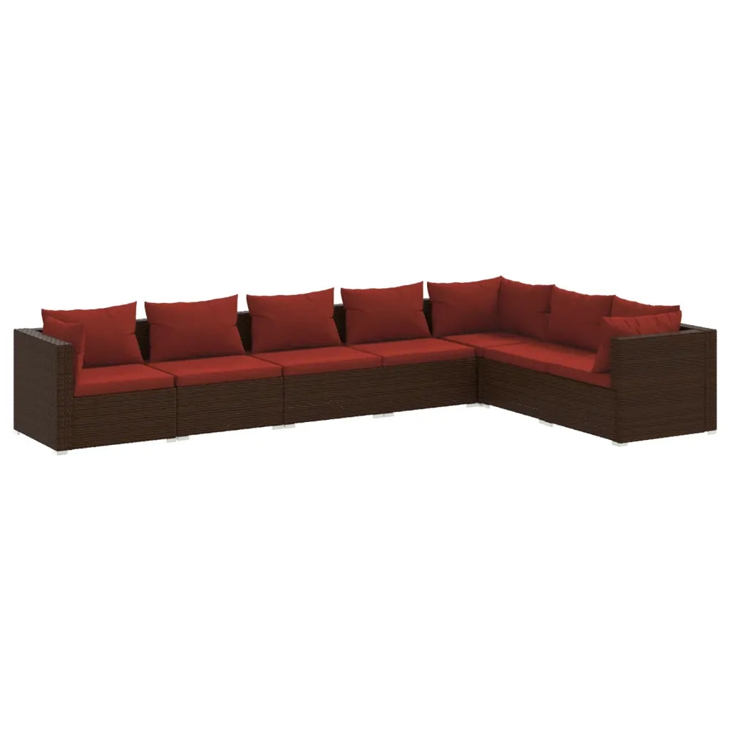 Set Divani da Giardino 7 pz con Cuscini in Polyrattan Marrone cod mxl 38905