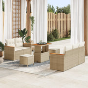 Set Divano da Giardino  Beige con Cuscini 8 Pezzi Rattan Poliestere Acacia