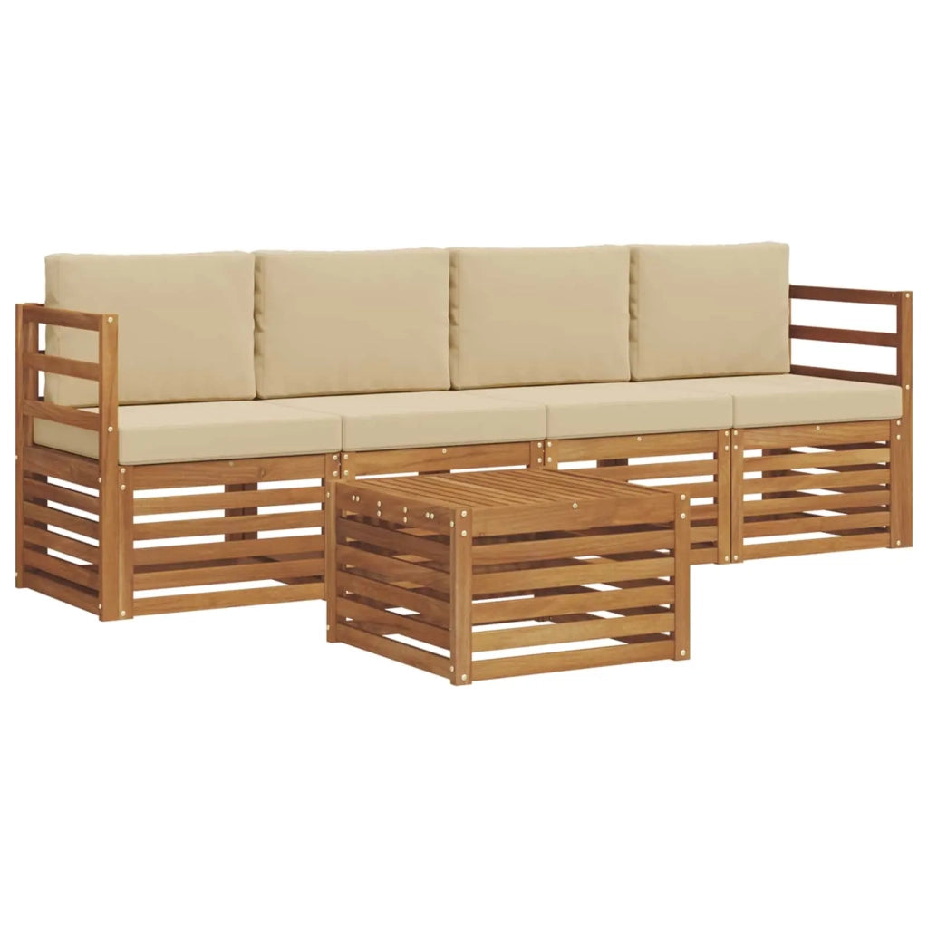 Set divani 5 pcs Naturale e Beige Legno di Acacia Massello 3374313