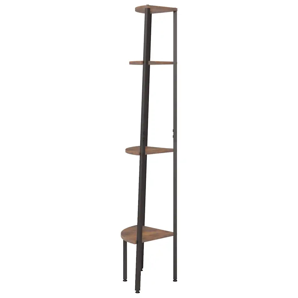Scaffale angolare a 4 ripiani marrone scuro e nero 45,5x31,5x150 cm 336392