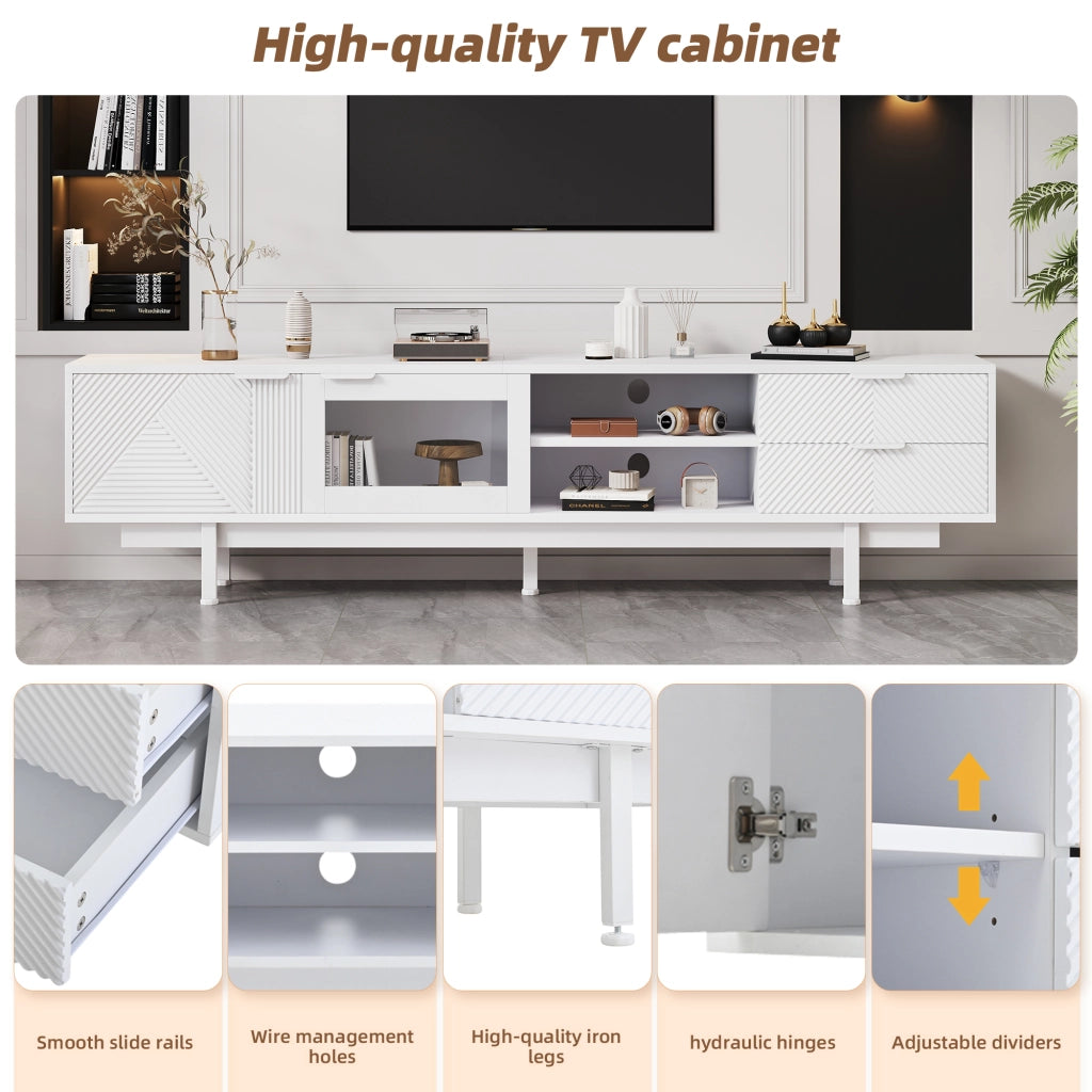 Mobile porta TV moderno con 2 ante e 2 cassetti in truciolare e vetro temperato bianco 200 × 40 × 50,5 cm