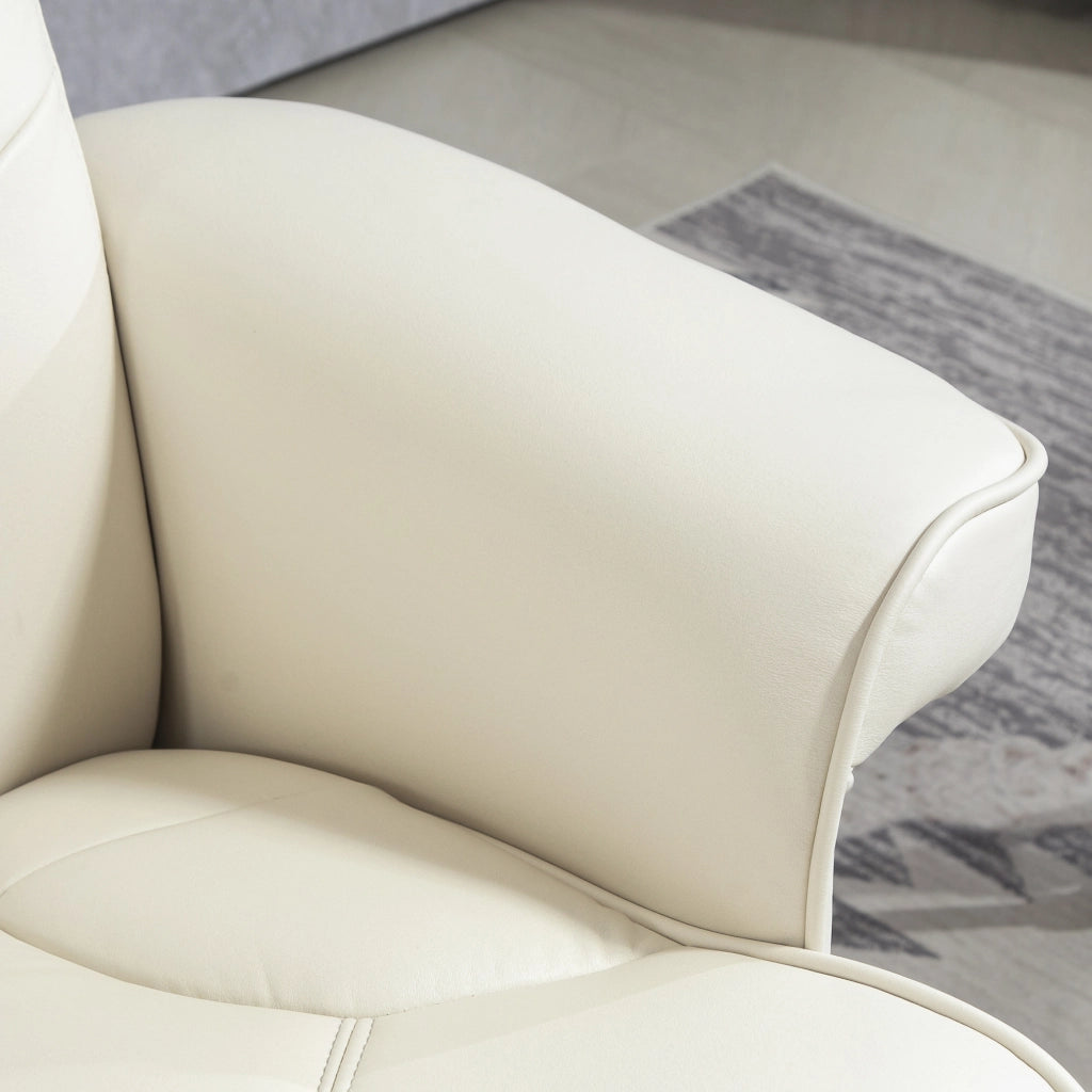 Poltrona relax con pouf reclinabile e funzione dondolo, rivestimento in similpelle crema bianca