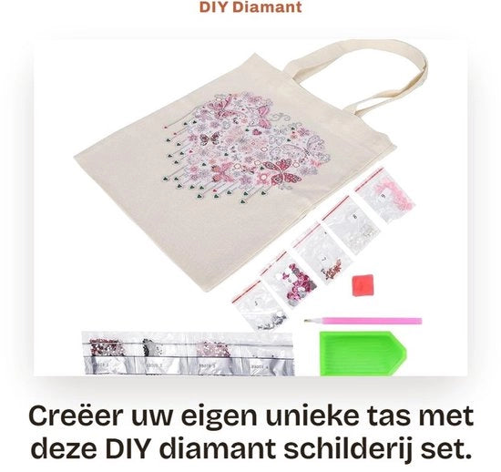 Set di pittura con diamante - Borsa a mano o borsa da spalla - Lavorazione DIY di ricamo - Borsa riciclabile - Progetto di disegno elegante - Facile da completare