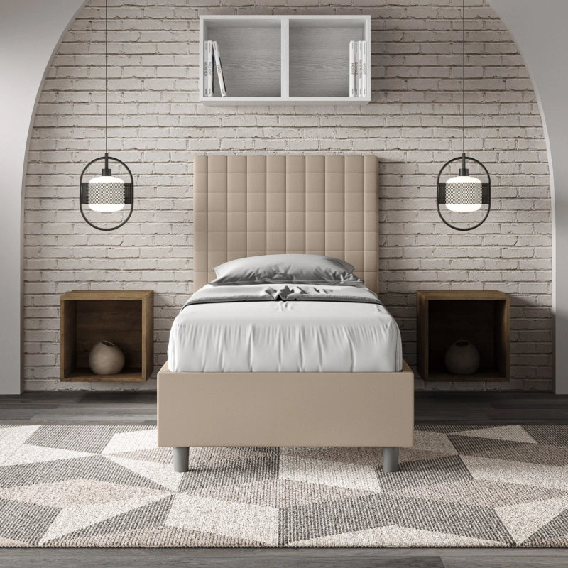 Letto imbottito Singolo 80x210 cm Sunny - Similpelle,Tortora,Con rete