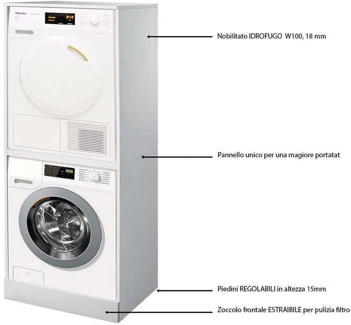 Mobile Coprilavatrice e Asciugatrice a Colonna 179x70,3x60,6 cm in Nobilitato Bianco