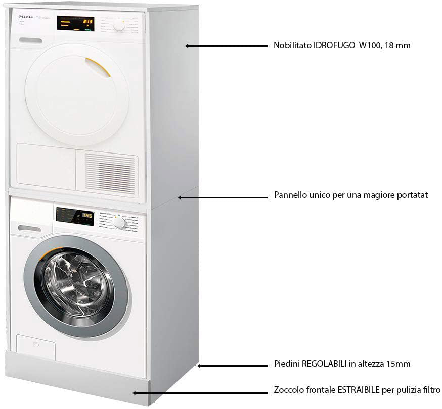 Mobile Coprilavatrice e Asciugatrice a Colonna 179x70,3x60,6 cm in Nobilitato Bianco