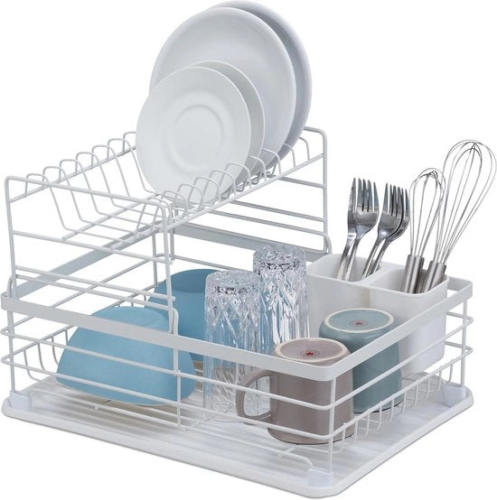 Afdruiprek con cassetta di raccolta liquidi - metallo - HxBxD 18 x 425 x 315 cm - afdruiprek per cucina - contenitore per posate - afdruiprek pieghevole