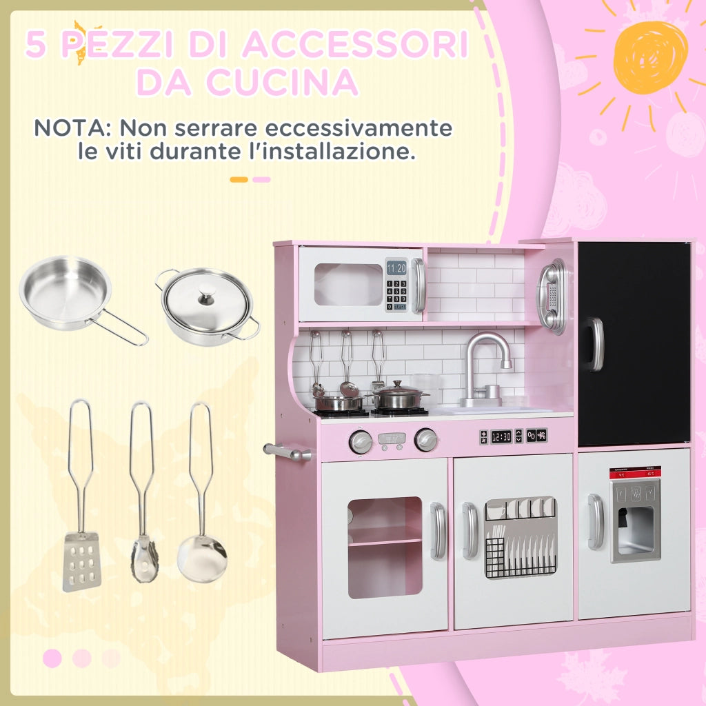 Cucina Giocattolo in Legno per Bambini 3-8 Anni ¨C Xylo ¨C Rosa con Accessori