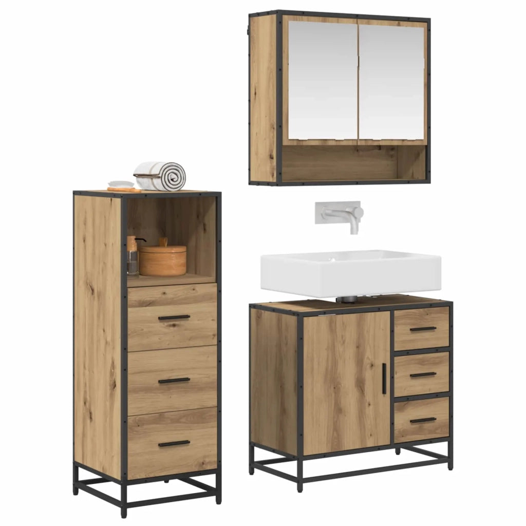 Set di mobili per il bagno con porta 3 pcs Rovere artigianale 3402333